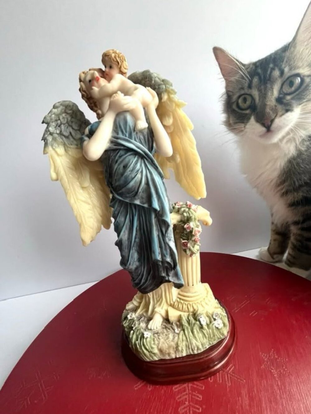 Lovely Angel with Infant Figurine Resin Pristine Foot-Tall
